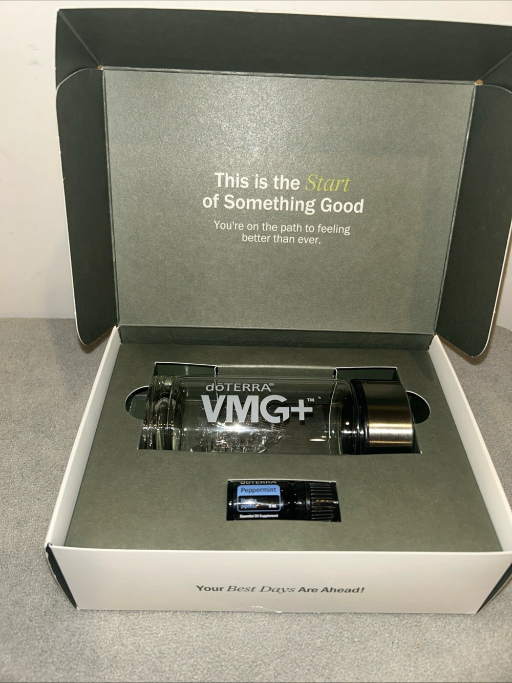 doTERRA VMG+ 10oz Glass Bottle Shaker w/ Peppermint Essential Oil 5ml Exp 2029